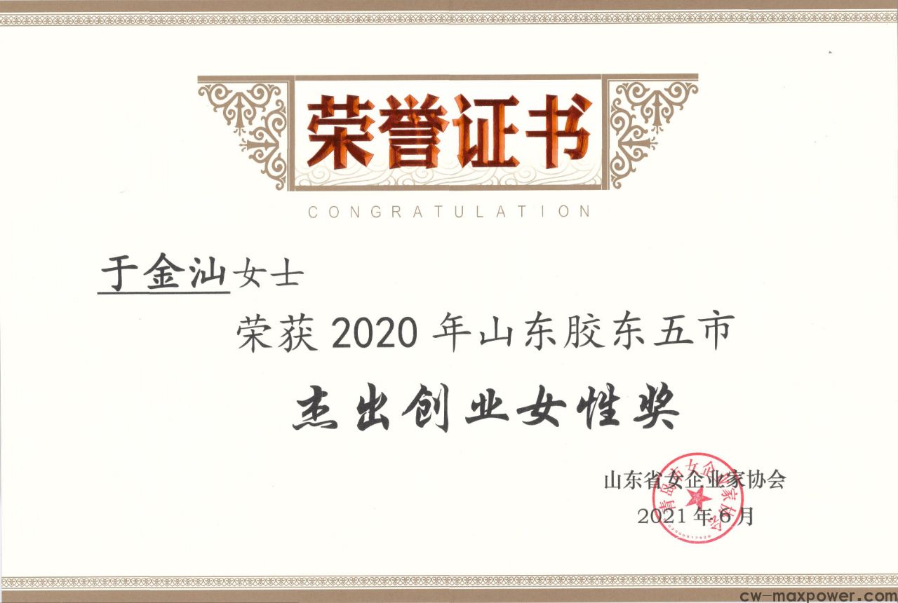 喜報(bào)！于金汕總經(jīng)理榮獲2020年山東膠東五市杰出創(chuàng)業(yè)女性獎(圖2)